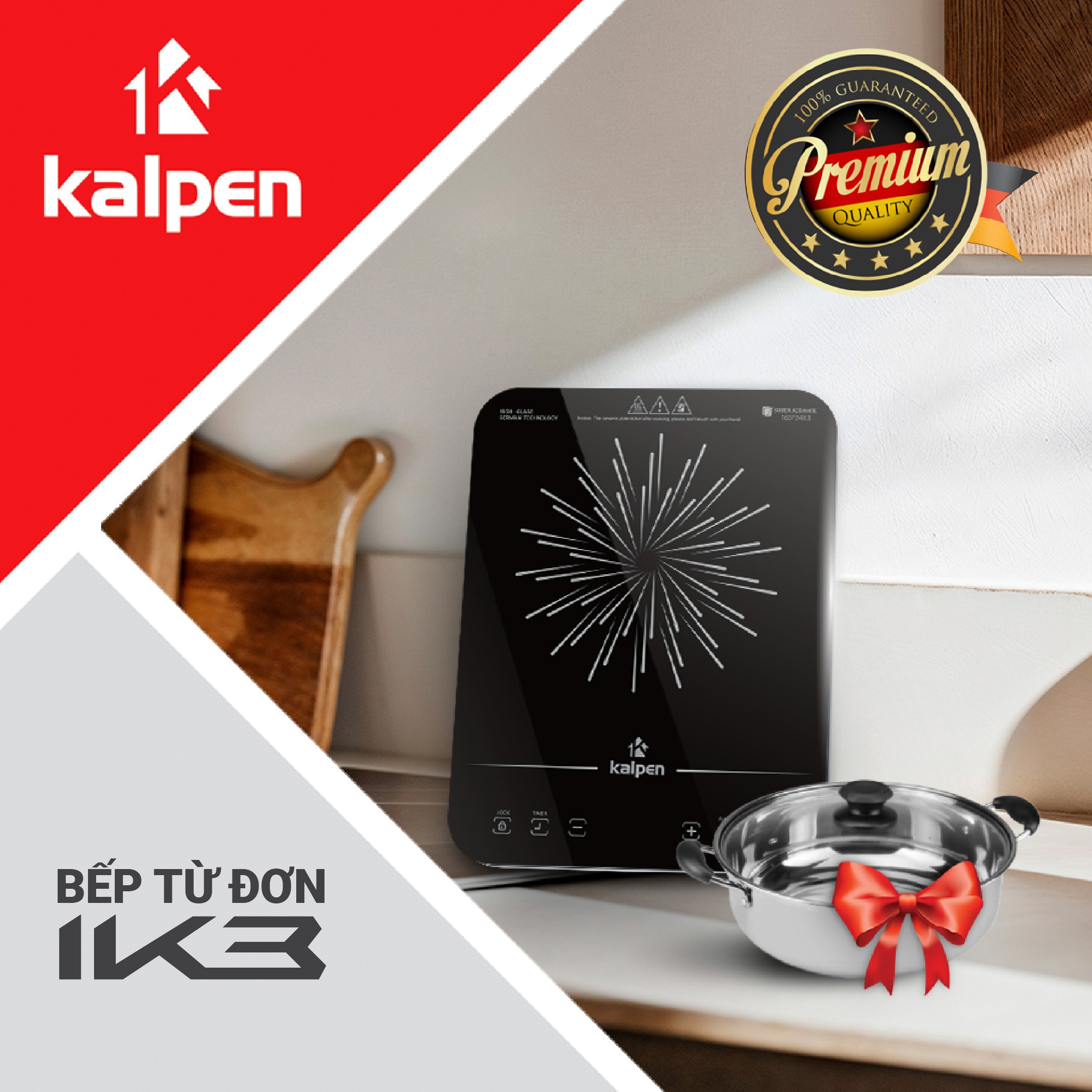 Bếp Điện Bếp Từ Đơn Cao Cấp IK3 Mâm Từ Kép 2000W Chính Hãng KALPEN Bảo Hành 2 Năm