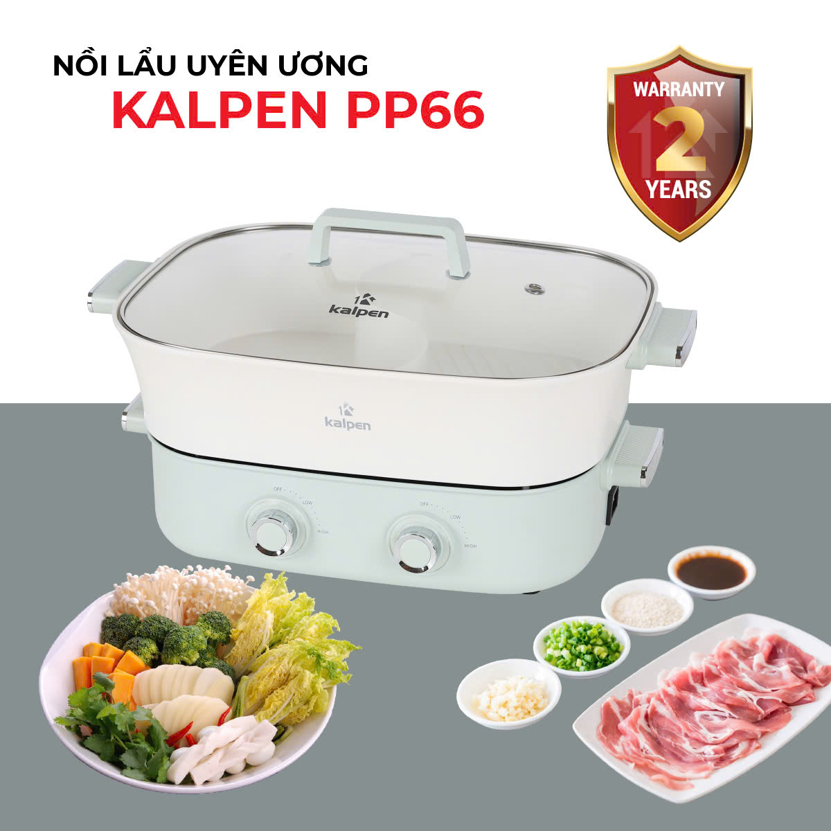 Bếp Nướng Lẩu Hai Ngăn Đa Năng Chính Hãng Kalpen 6.5L Công Suất 2200W Bảo Hành 2 Năm