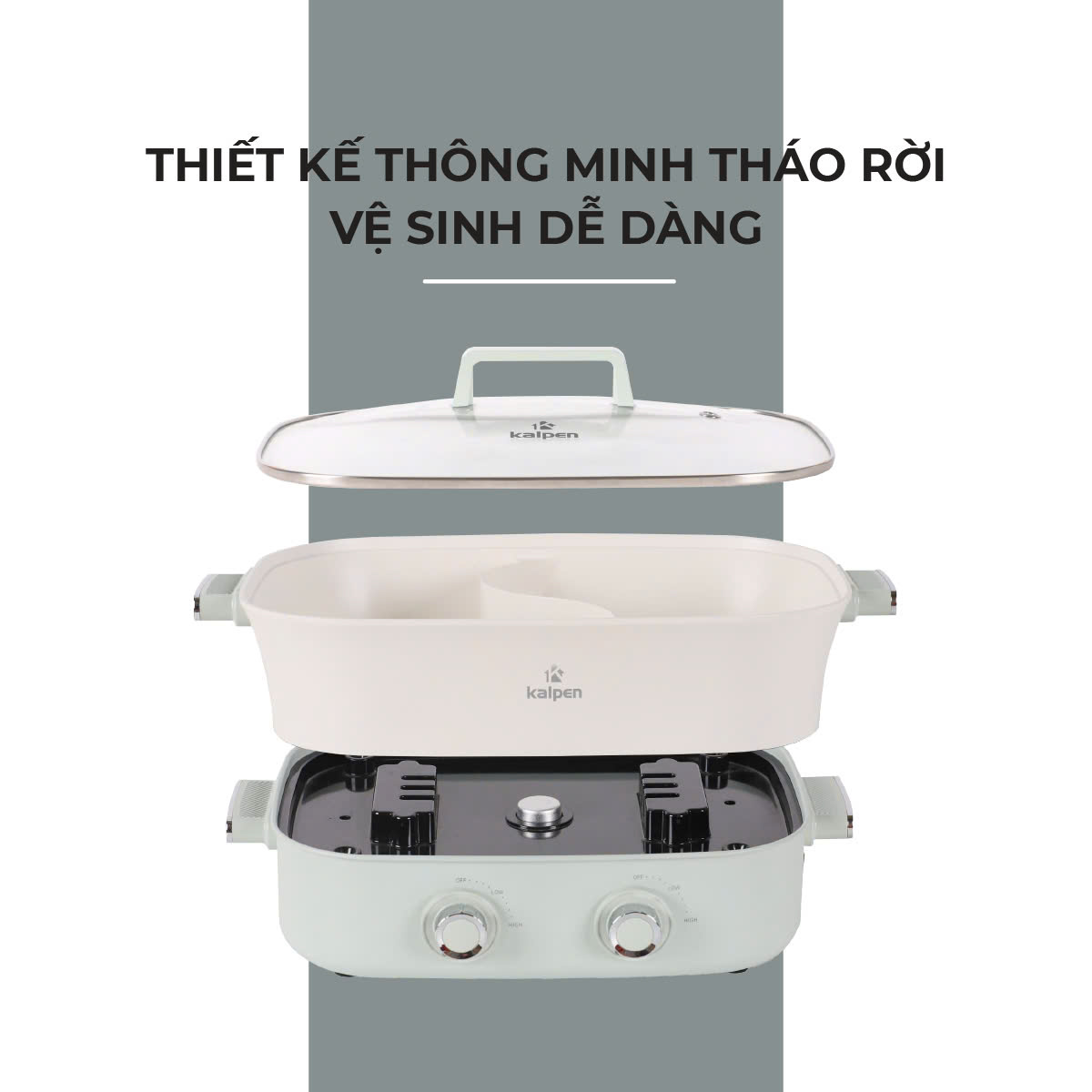 Bếp Nướng Lẩu Hai Ngăn Đa Năng Chính Hãng Kalpen 6.5L Công Suất 2200W Bảo Hành 2 Năm