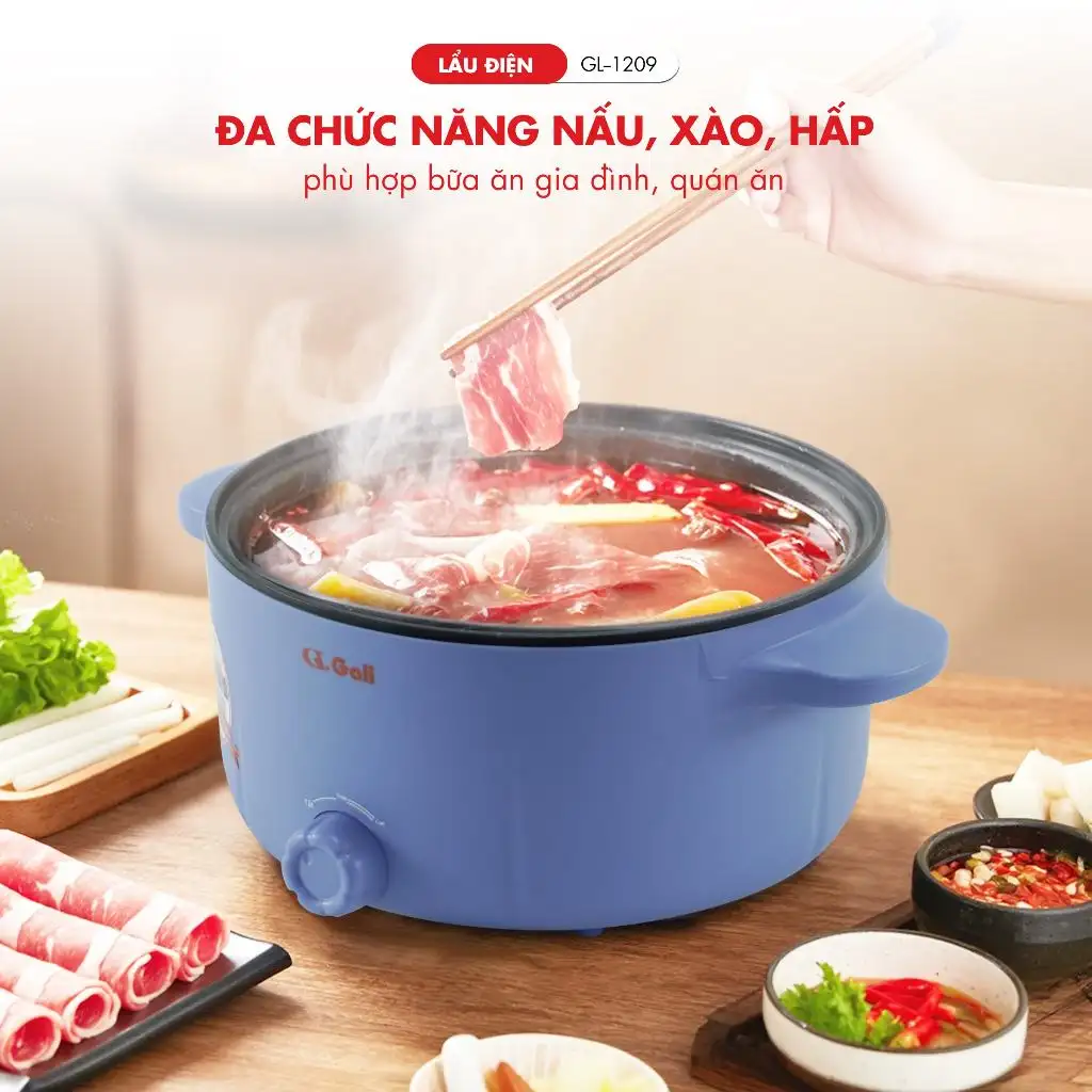 Lẩu Điện Gali GL-1209 – Dung Tích 4 Lít, Đa Năng, Chống Dính, Nấu Lẩu, Chiên Xào Tiện Lợi Lẩu Điện Gali GL-1209
