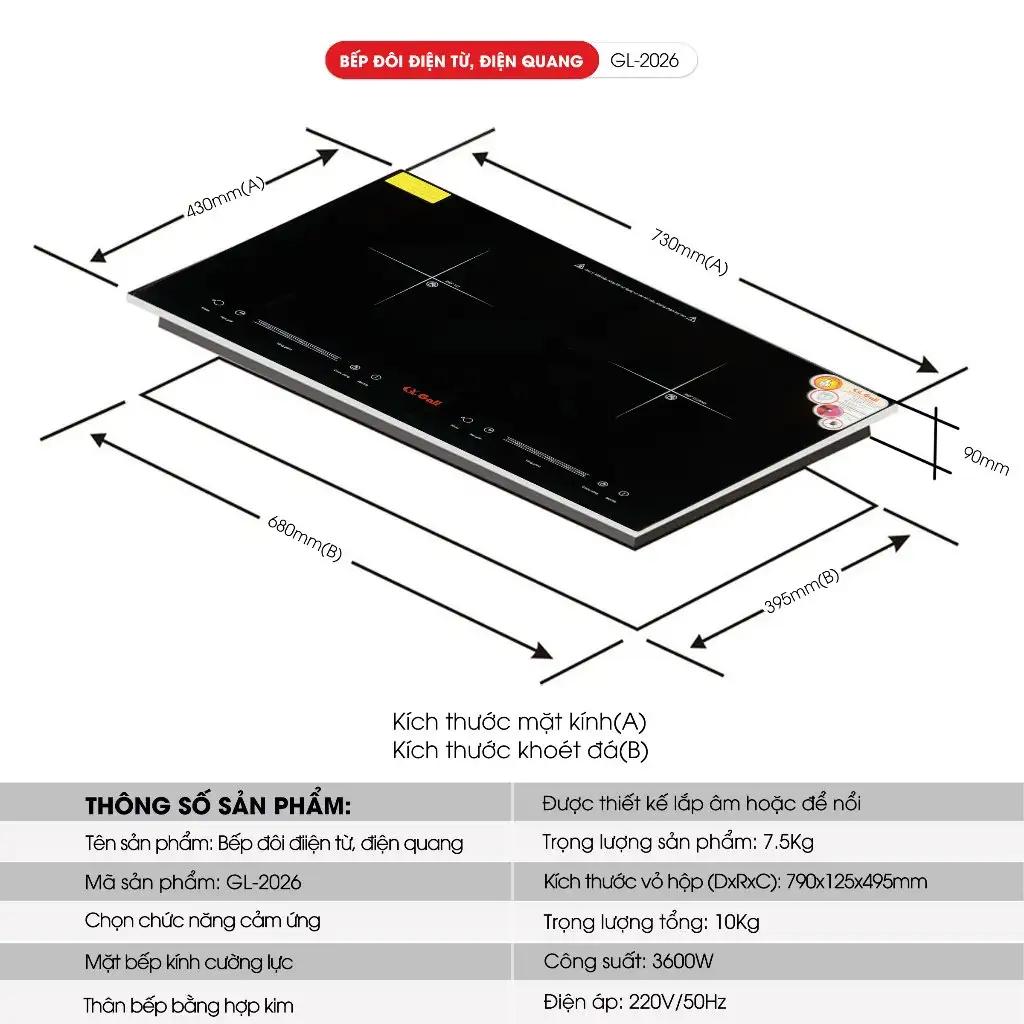 Alternative view of [ XẢ KHO ] BẾP ĐÔI ĐIỆN TỪ, HỒNG NGOẠI GL-2026 - CÔNG SUẤT 3600W, DỄ SỬ DỤNG. BẢO HÀNH 12 THÁNG