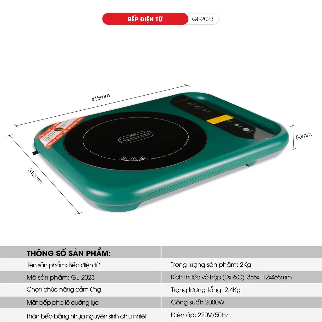 Alternative view of Bếp Đơn Điện Từ Gali GL-2023. Mặt kính Ceramic chịu lực, cong suất mạnh mẽ bền bỉ. Bảo hành 12 tháng