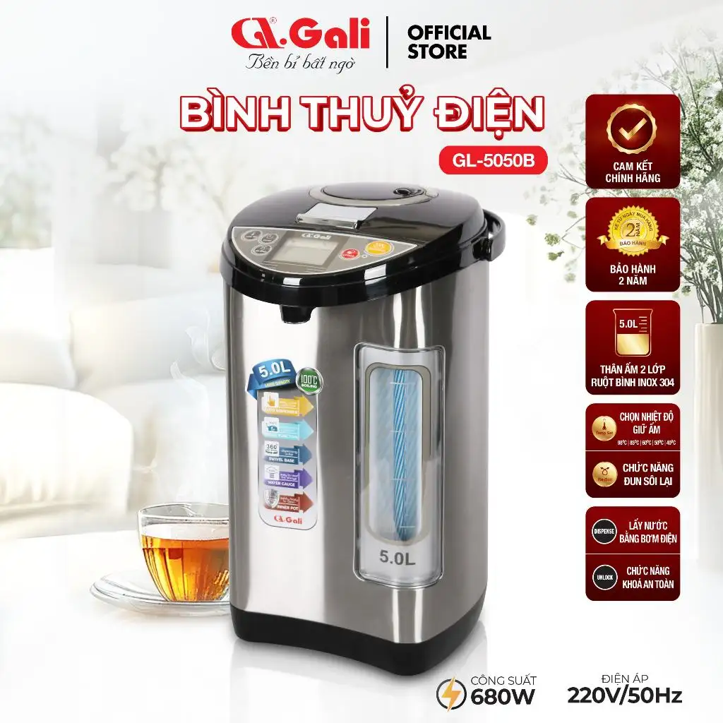 Bình Thủy Điện Thông minh GL-5050B - 5 Lít, 3 cách lấy nước và đa chức năng. Dễ sử dụng. BH 24 Tháng