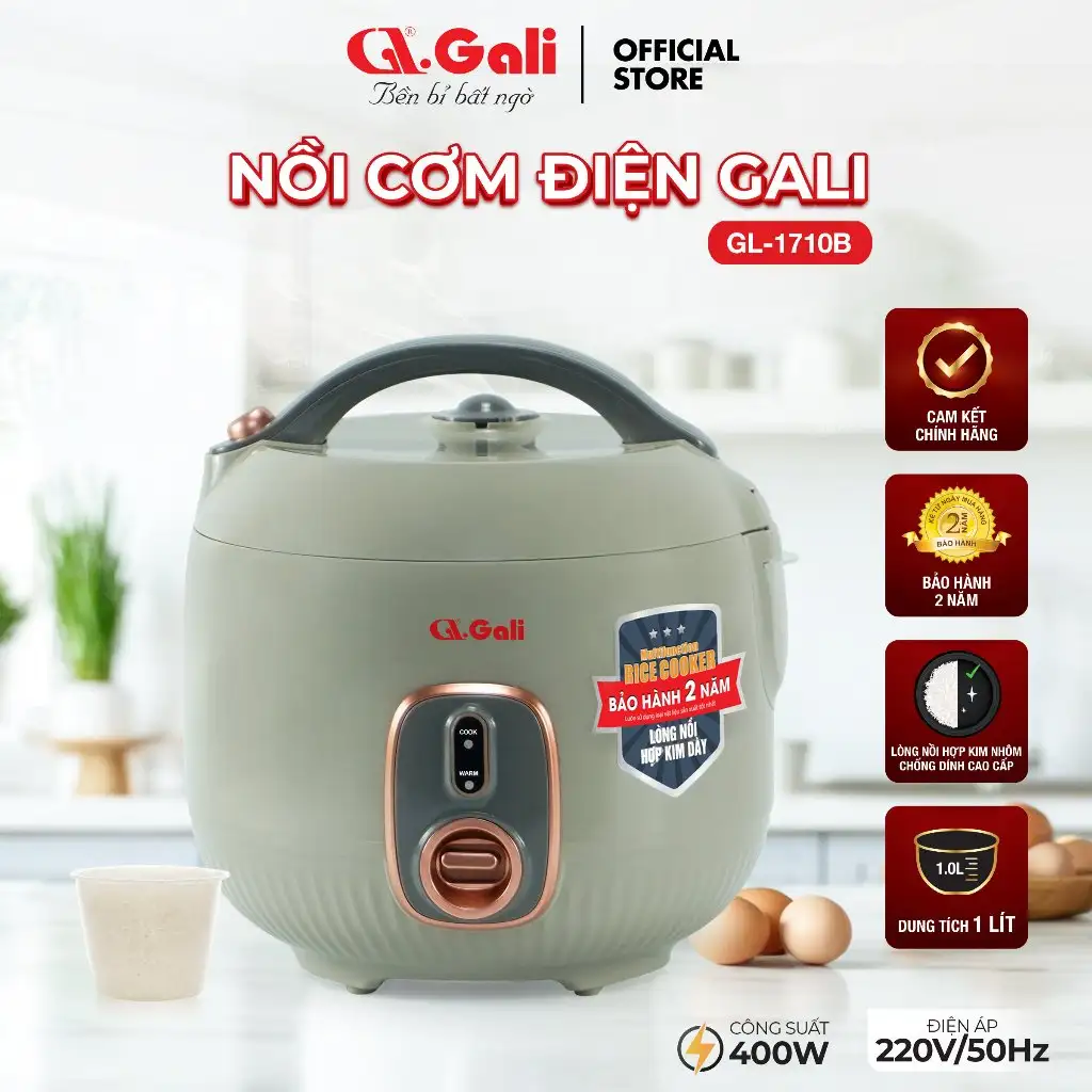 [Sẵn Hàng] Nồi cơm điện Gali GL-1710B - 1 Lít - Lòng nồi dày. Hàng chính hãng, bảo hành 24 tháng