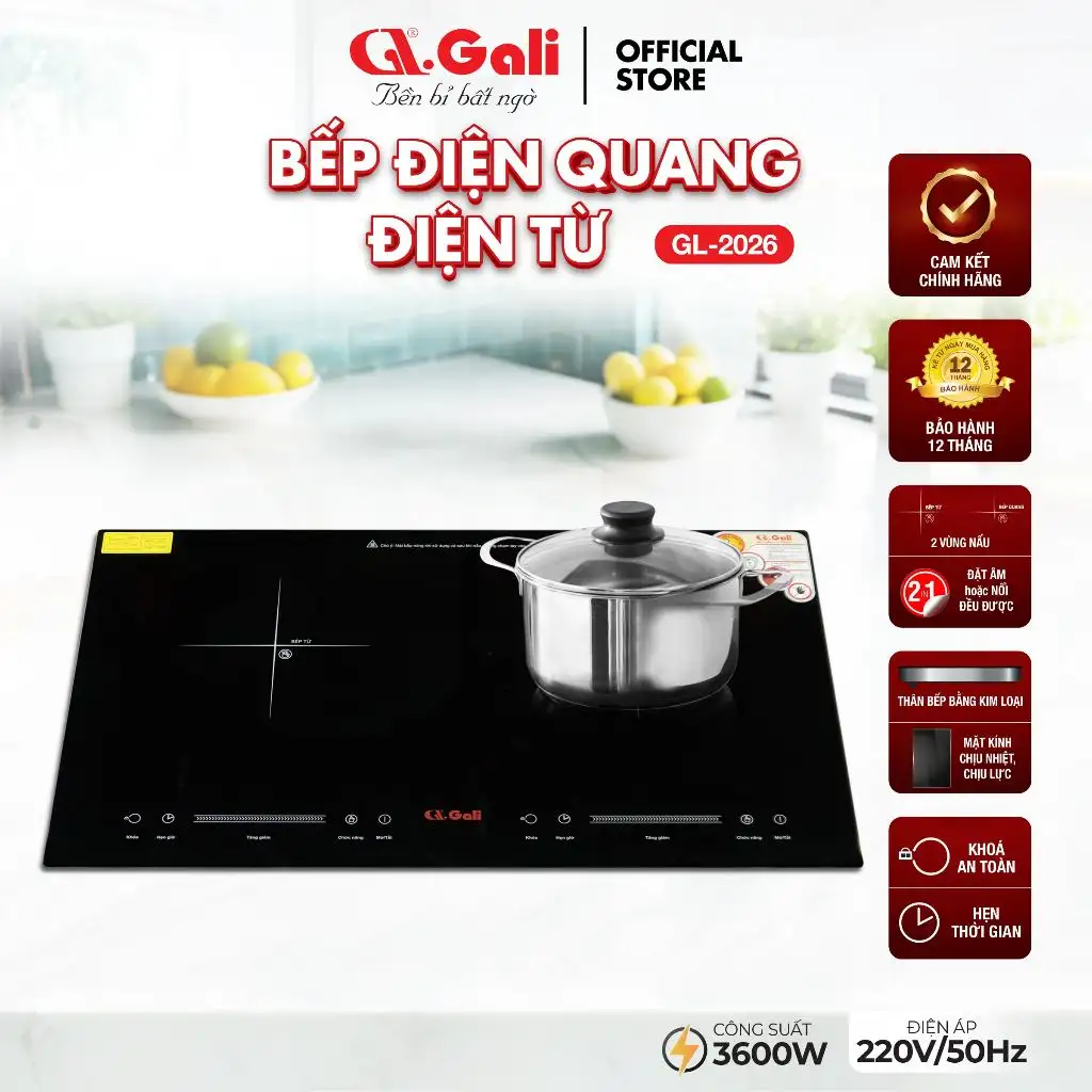 [ XẢ KHO ] BẾP ĐÔI ĐIỆN TỪ, HỒNG NGOẠI GL-2026 - CÔNG SUẤT 3600W, DỄ SỬ DỤNG. BẢO HÀNH 12 THÁNG