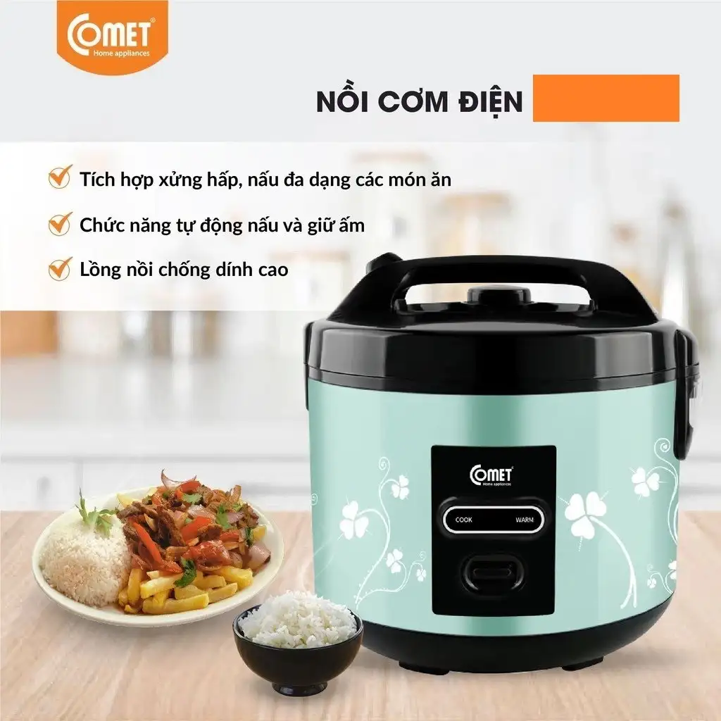 NỒI CƠM ĐIỆN NẮP GÀI COMET 1.8 LÍT CM8016 - HÀNG CHÍNH HÃNG (CÓ HỎA TỐC) NỒI CƠM ĐIỆN NẮP GÀI COMET 1.8 LÍT CM8016 - HÀNG CHÍNH HÃNG (CÓ HỎA TỐC) - Ảnh 3