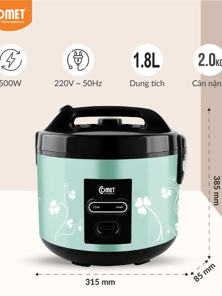 NỒI CƠM ĐIỆN NẮP GÀI COMET 1.8 LÍT CM8016 - HÀNG CHÍNH HÃNG (CÓ HỎA TỐC) NỒI CƠM ĐIỆN NẮP GÀI COMET 1.8 LÍT CM8016 - HÀNG CHÍNH HÃNG (CÓ HỎA TỐC) - Ảnh 7