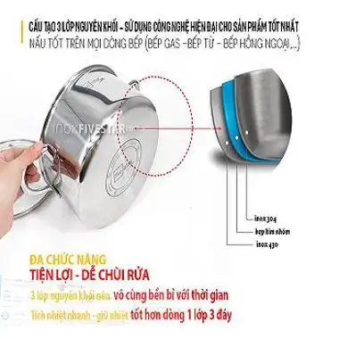 bỘ NỒI 4 CÁI INOX (304) FIVESTAR 3 lớp NẮP KÍNH( gồm 3 nồi và 1 quánh) bỘ NỒI 4 CÁI INOX (304) FIVESTAR 3 lớp NẮP KÍNH( gồm 3 nồi và 1 quánh) - Ảnh 3