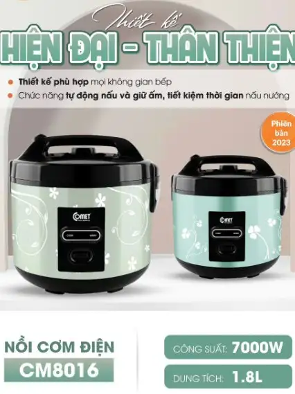 NỒI CƠM ĐIỆN NẮP GÀI COMET 1.8 LÍT CM8016 - HÀNG CHÍNH HÃNG (CÓ HỎA TỐC) NỒI CƠM ĐIỆN NẮP GÀI COMET 1.8 LÍT CM8016 - HÀNG CHÍNH HÃNG (CÓ HỎA TỐC) - Ảnh 6