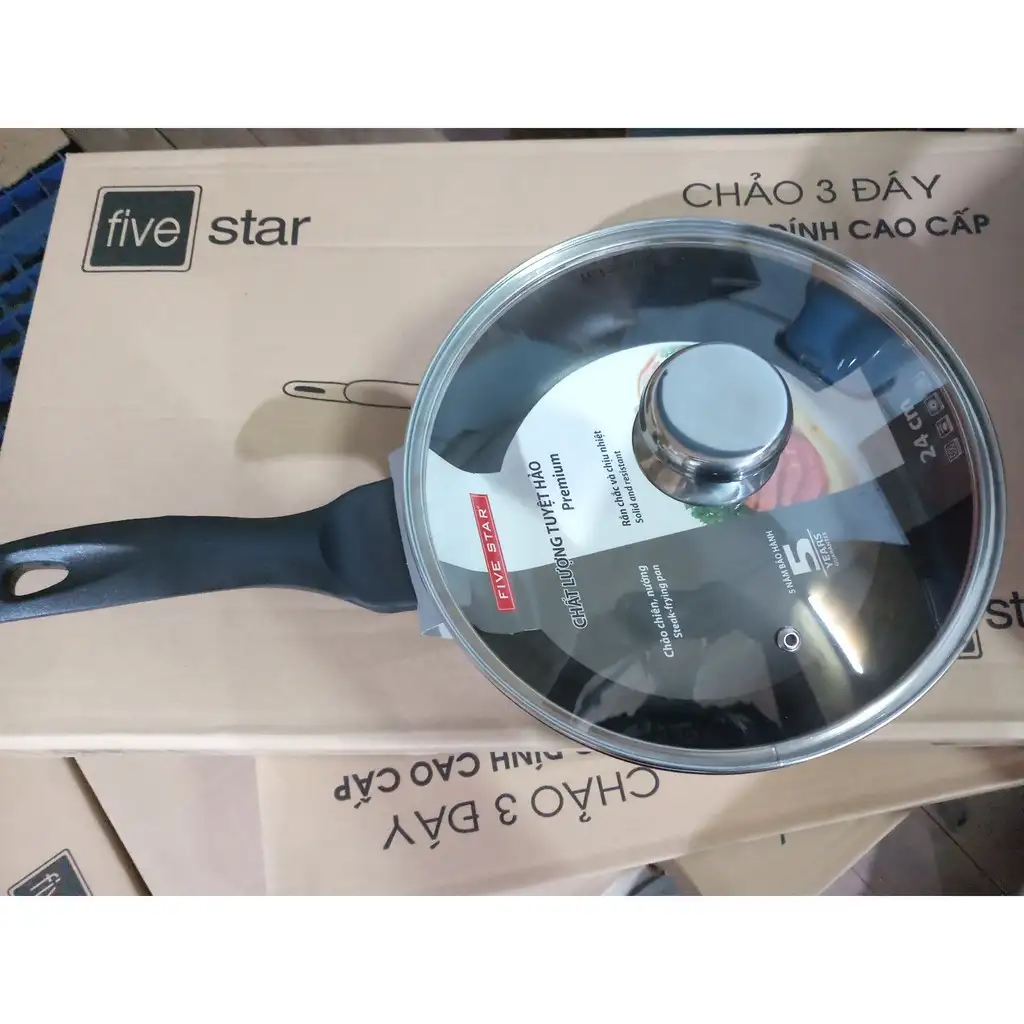 Chảo chống dính bếp từ Fivestar 24cm KÈM NẮP KÍNH cao cấp