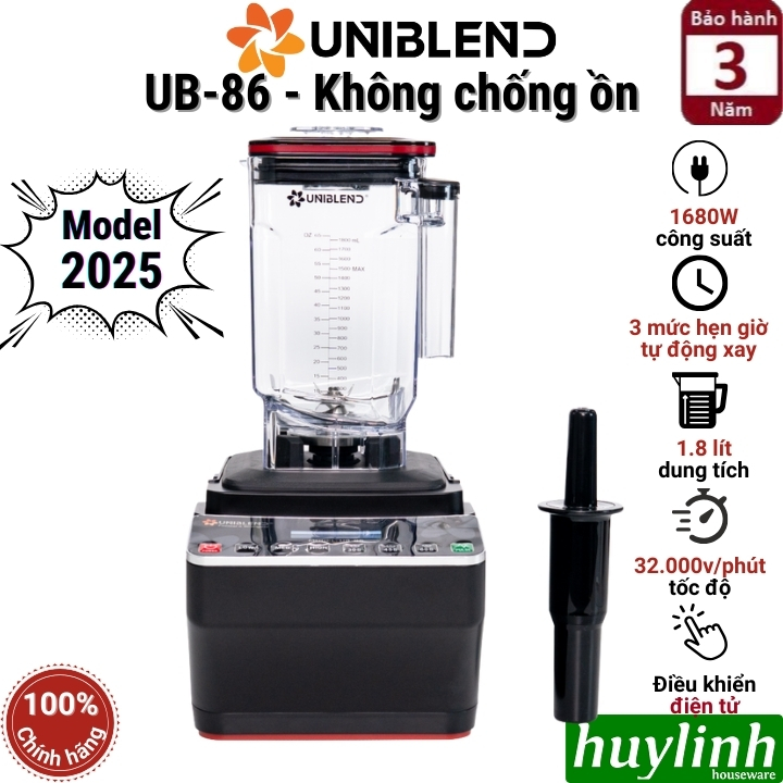 [Mẫu mới 2025] Máy xay sinh tố công nghiệp Uniblend UB-86 - 1680W - 1.8 lít - xay tự động 30s - 45s - 60s