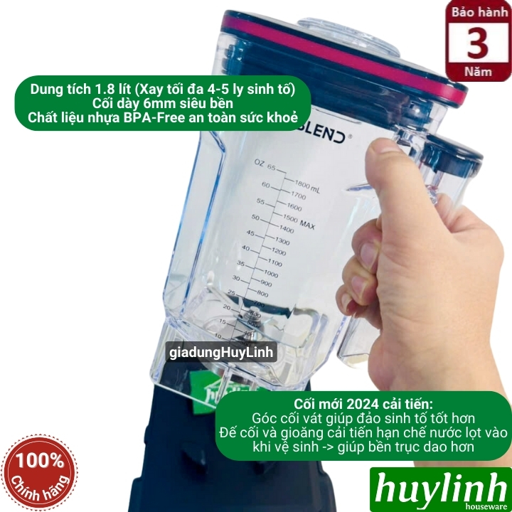 Máy xay sinh tố công nghiệp Uniblend UBS-712 [One Touch - UB-712 PLUS ]- Công suất 1680W - Dung tích 1.8 lít