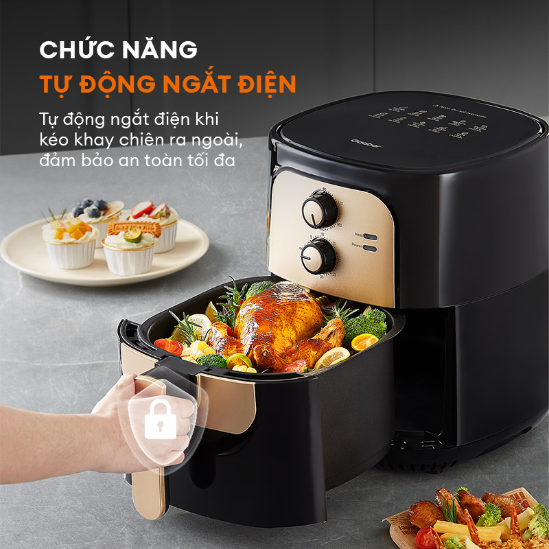 Nồi chiên không dầu GAABOR 6.5 lít AF65M-BK01A dung tích lớn, công suất mạnh 1400W nồi chiên đa năng