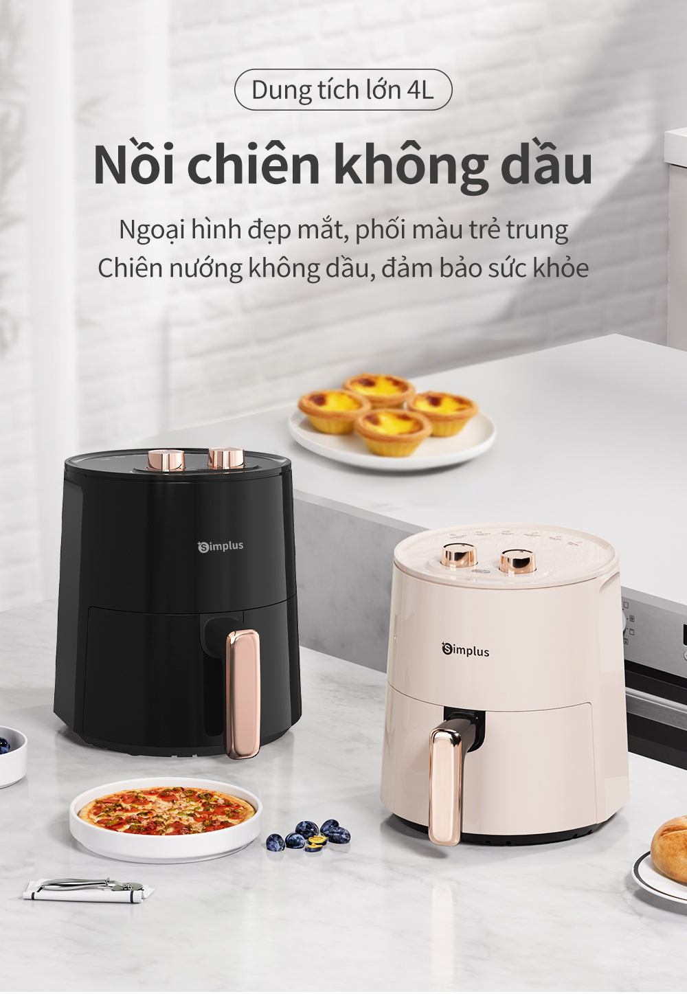 Simplus Nồi Chiên Không Dầu Dung Tích 4L/5L lớn chiên nướng đa năng không dầu mỡ - Bảo Hành 1 Năm 1 Đổi 1 KQZG007/ 022