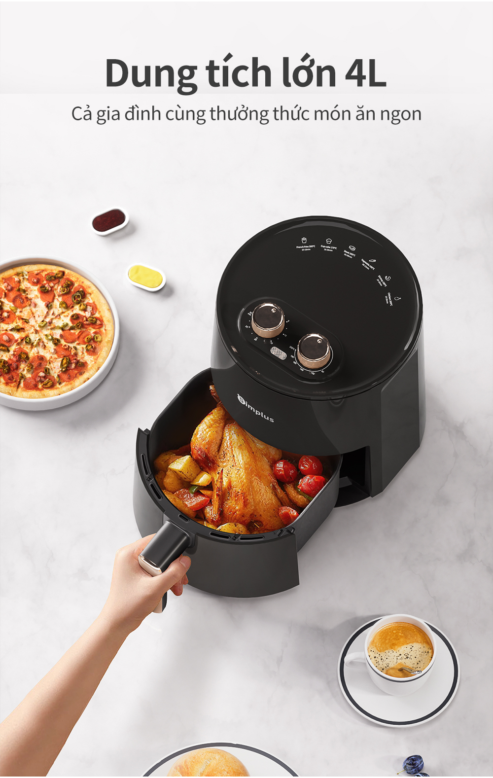Simplus Nồi Chiên Không Dầu Dung Tích 4L/5L lớn chiên nướng đa năng không dầu mỡ - Bảo Hành 1 Năm 1 Đổi 1 KQZG007/ 022