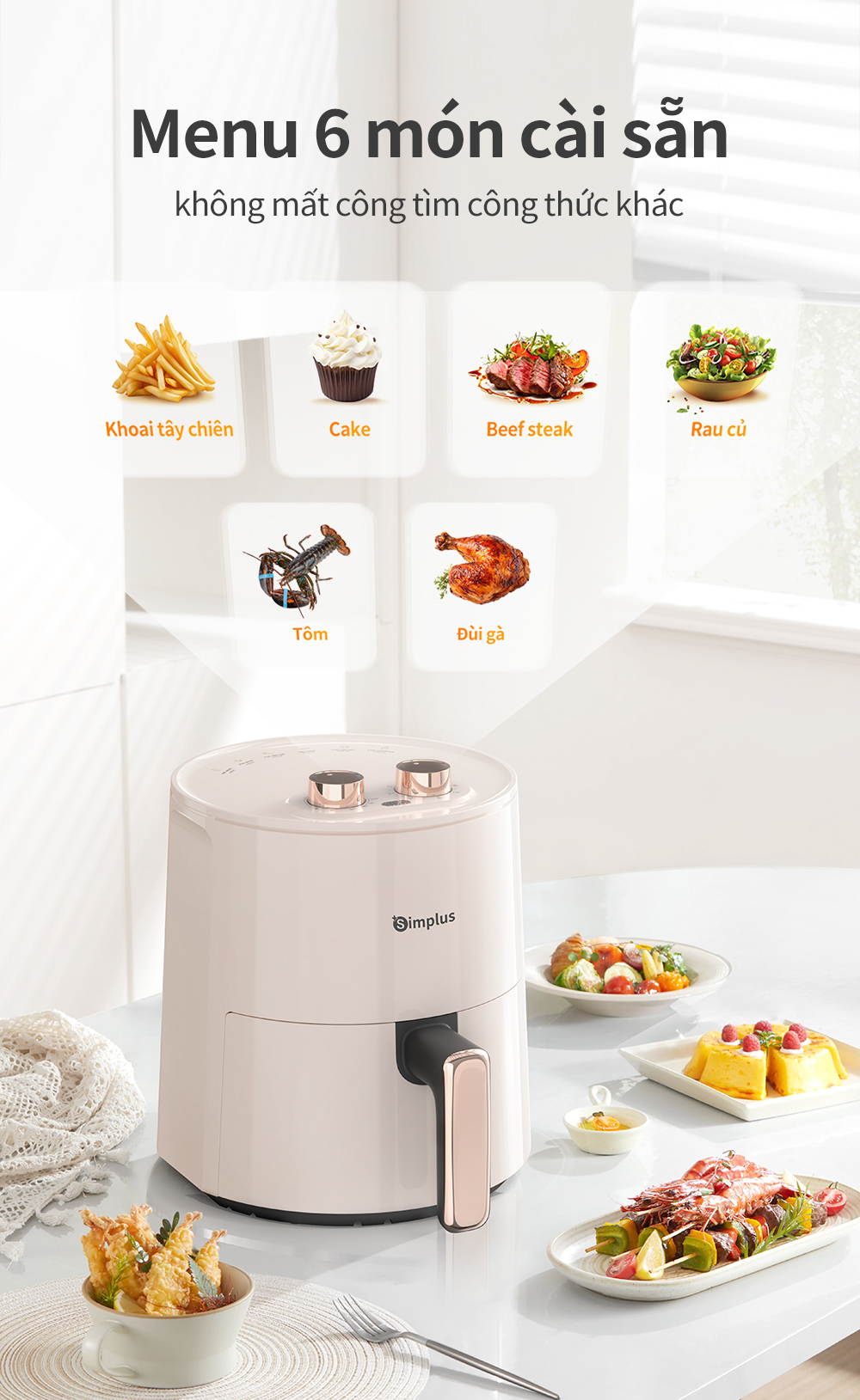 Simplus Nồi Chiên Không Dầu Dung Tích 4L/5L lớn chiên nướng đa năng không dầu mỡ - Bảo Hành 1 Năm 1 Đổi 1 KQZG007/ 022