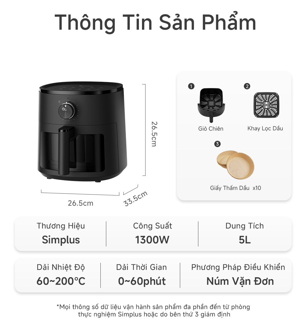 Simplus Nồi Chiên Không Dầu Dung Tích 4L/5L lớn chiên nướng đa năng không dầu mỡ - Bảo Hành 1 Năm 1 Đổi 1 KQZG007/ 022