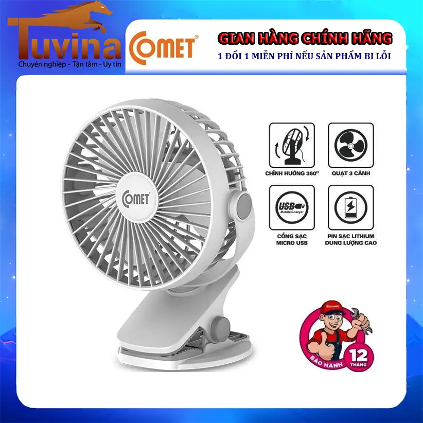 Quạt Sạc Tích Điện Mini Comet CRF0705 Xoay 360 Độ - (GIAO MÀU NHẪU NHIÊN)